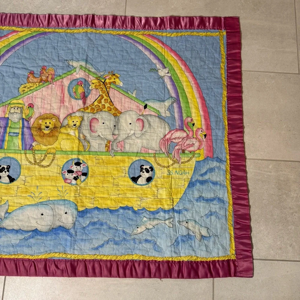 Handmade Quilt Noahs Ark Baby Blanket Toddler‎ Nursery Throw Animals 34x42
